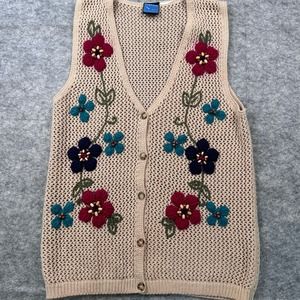 Jantzen Classics VTG Medium Hand Knit Embroidered Cottage Core Sweater Vest‎